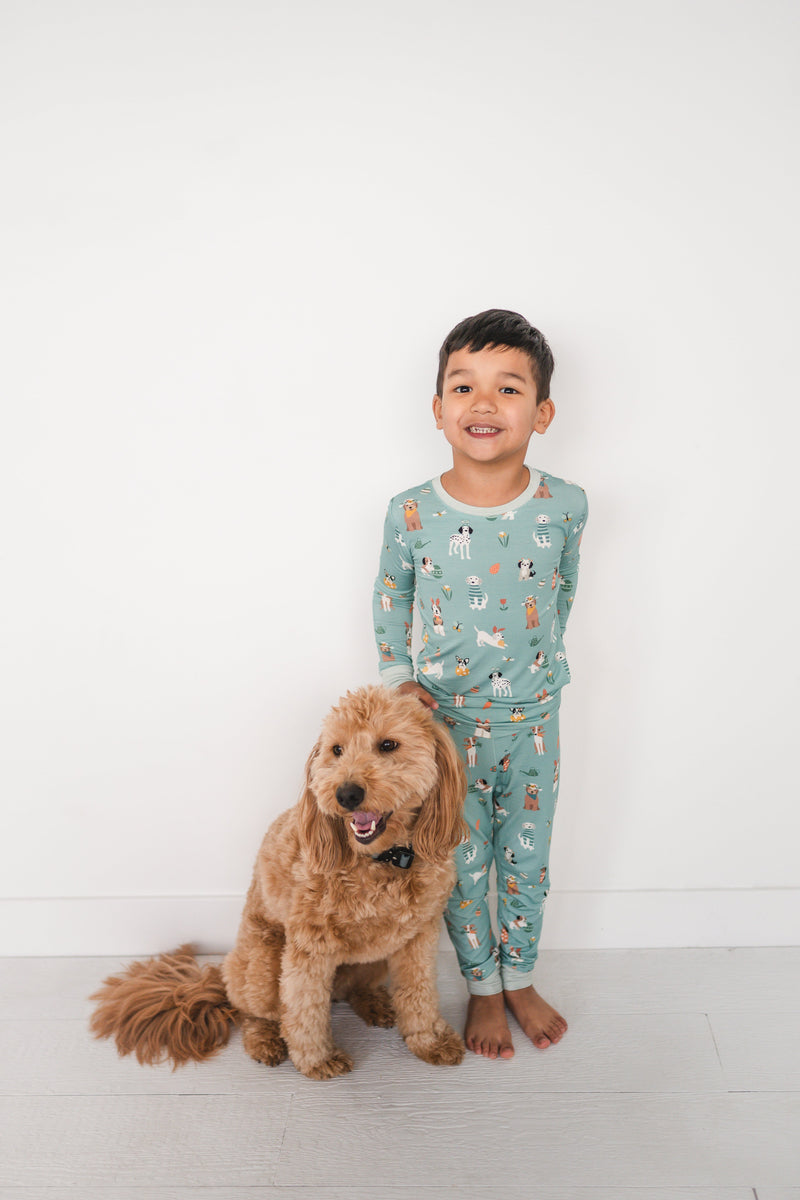Puppy Egg Hunt (Long Sleeve PJ) - Aquamarine - BIG FRENCHIES