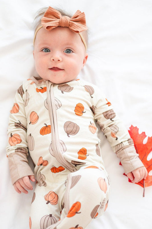 Pumpkins Beige (Convertible Zip Footies) - BIG FRENCHIES