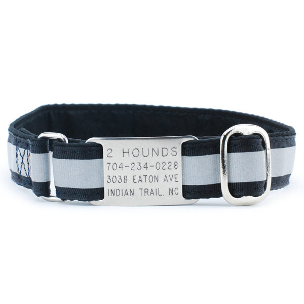 1″ Black Reflective Jingle Free Tag Dog Collar