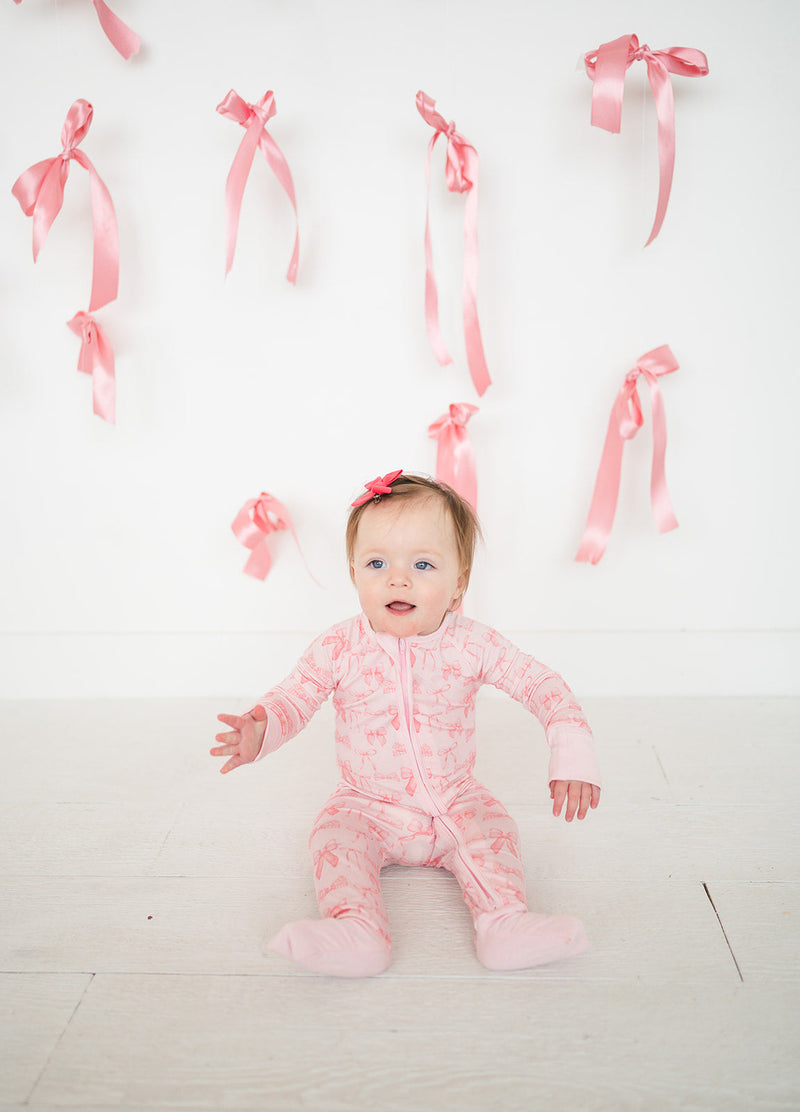Pink Bows (Convertible Zip Footies) - BIG FRENCHIES