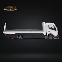 MicroTurbo Hino 300 Custom Flatbed Truck White 1:64