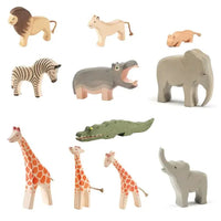 Wooden Animal Figures Handcrafted Elephant Lion Giraffe Toys - # BOT&G512610002 - BIG FRENCHIES