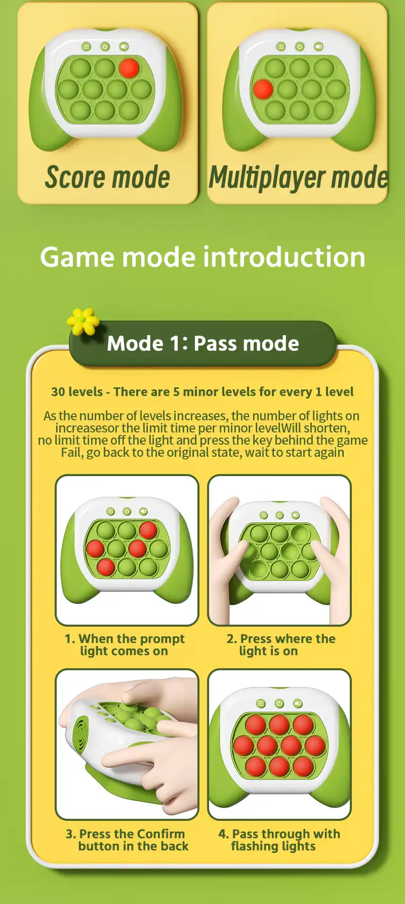 MEACAOFG 2023 New Quick Push Game Console Machine Whack A Mole Thinking Logic Focus Educational Puzzle Ball Stress Relief Fidget Toys