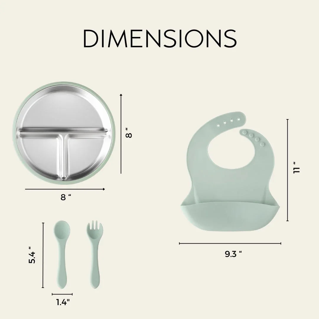 Stainless Steel Baby Feeding Set 6+ Months- Sage Green - BIG FRENCHIES