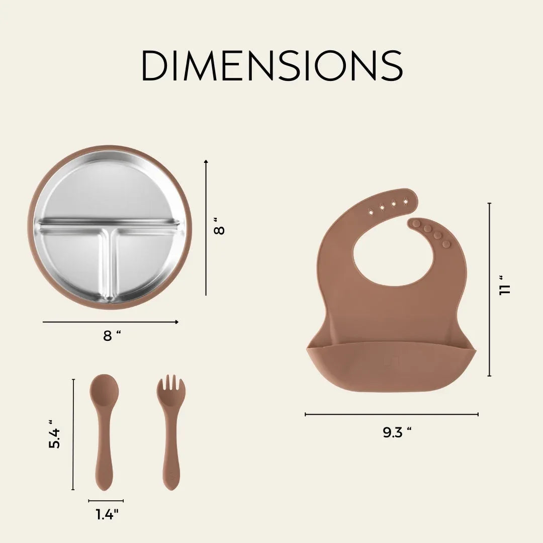 Stainless Steel Baby Feeding Set 6+ Months - Mocha Mousse - BIG FRENCHIES