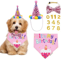Dog Birthday Bandana, Party Hat & Bow Tie Set for Small- Large Dogs