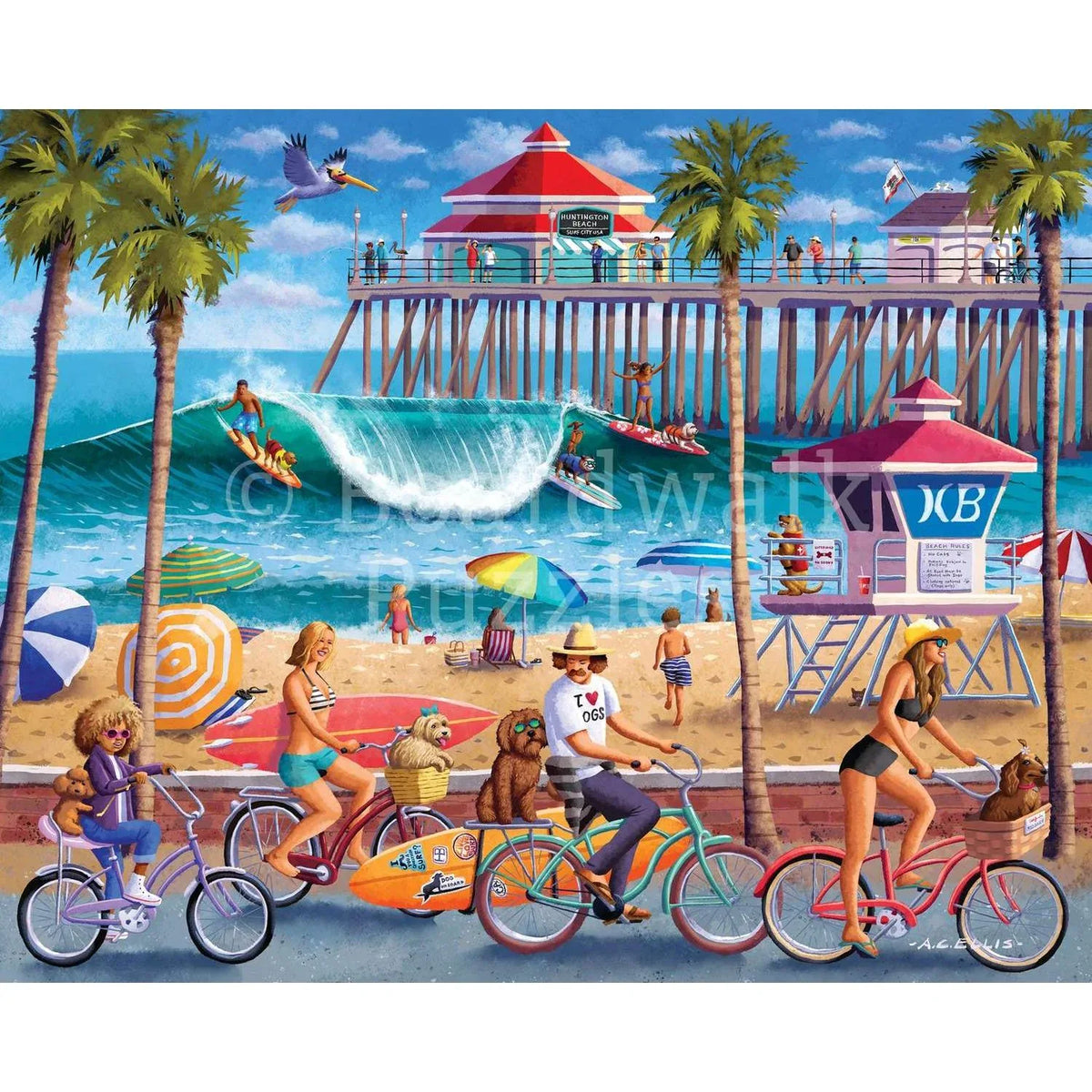 Dog Surfing 500 Piece Jigsaw Puzzle Boardwalk - BIG FRENCHIES