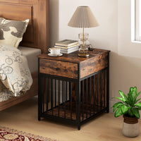 Dog Crate Furniture for Small Dogs Wooden Puppy Kennel with Charging Station-Rustic Brown