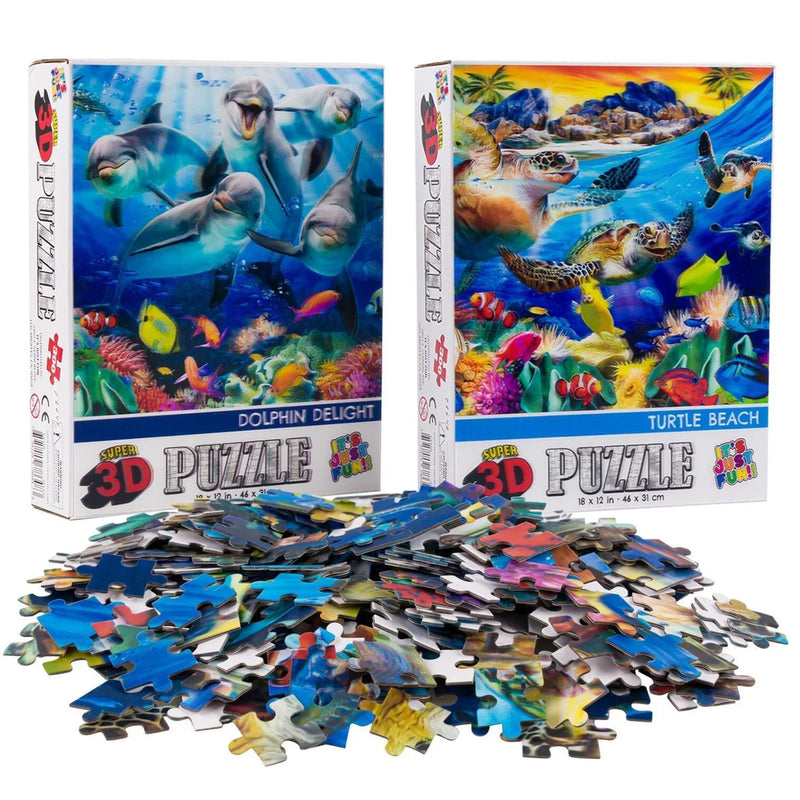 Dolphins & Turtles Set of 2 300 Piece Lenticular Jigsaw Puzzles Prime 3D - BIG FRENCHIES