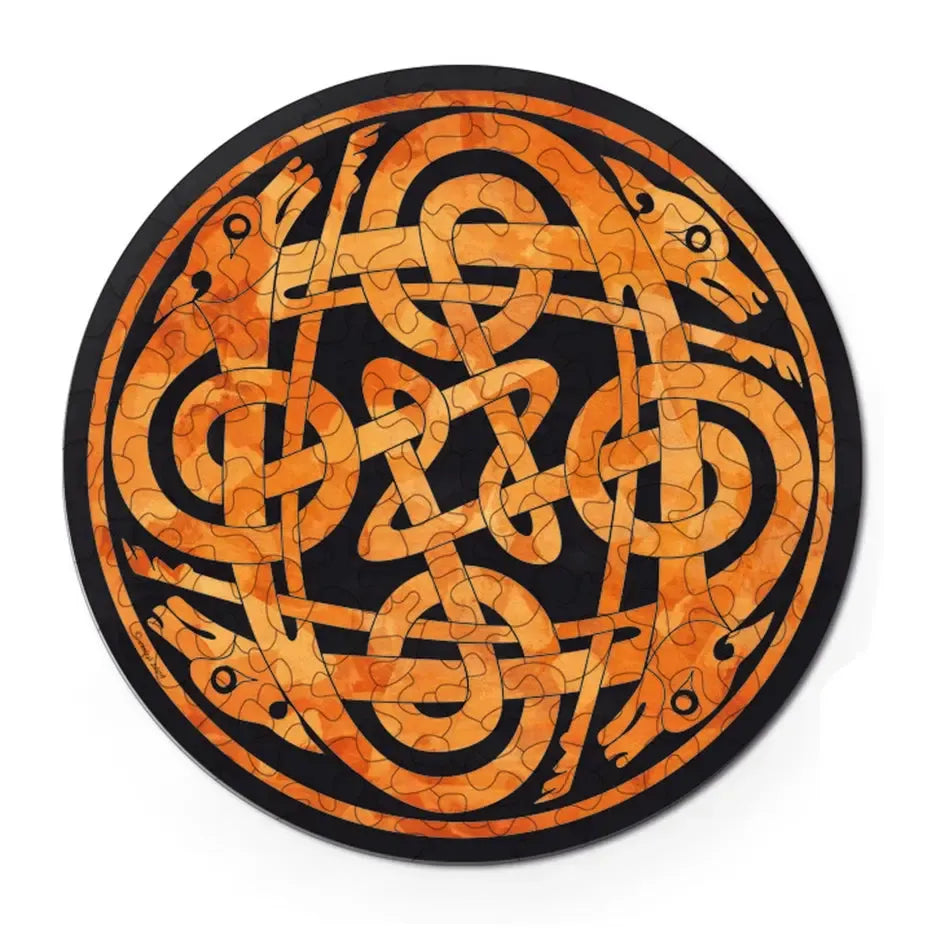 Double Dogs 88 Wood Piece Double-Sided Round Jigsaw Puzzle Curiosi