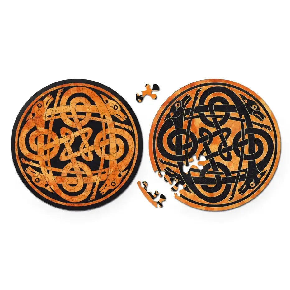 Double Dogs 88 Wood Piece Double-Sided Round Jigsaw Puzzle Curiosi