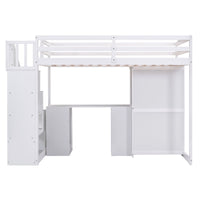 Twin Size Loft Bed with Wardrobe and Staircase, Desk and Storage Drawers and Cabinet in 1  White