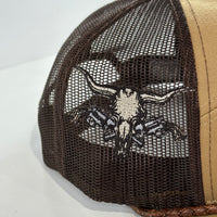 Buffalo & Cow Skull 7 Panel Leather Rope SNAPBACK Mesh Trucker Cap HAT Custom Embroidered