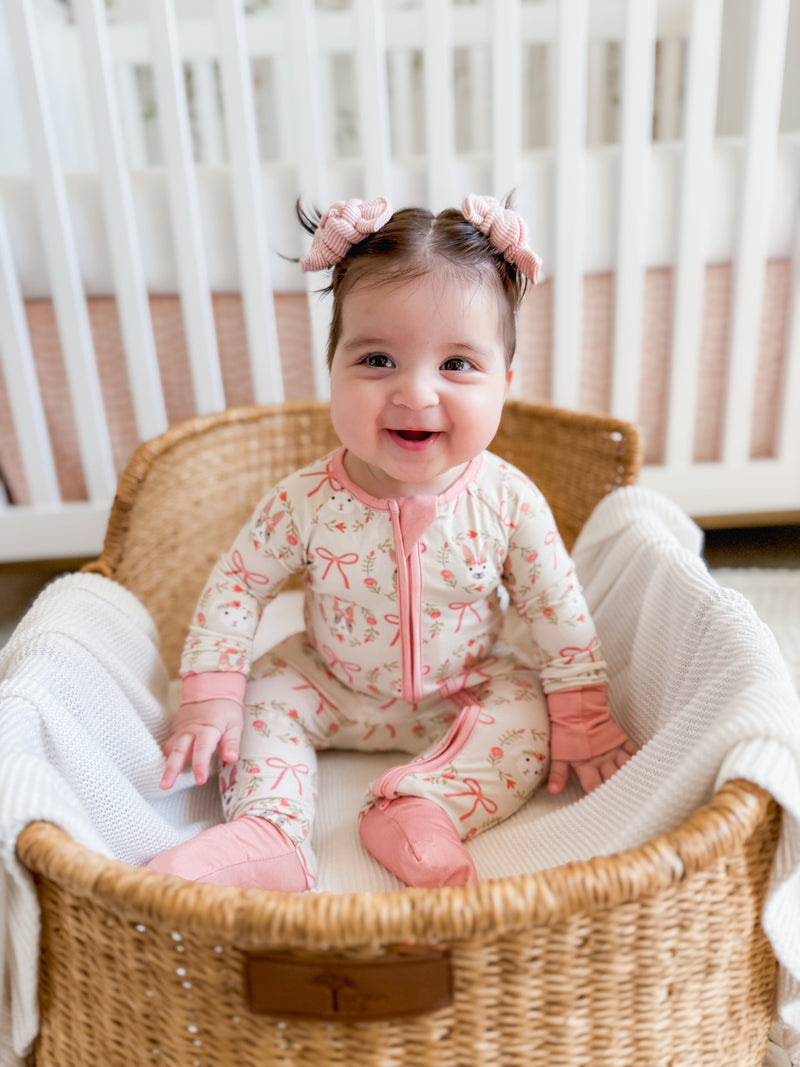 Bows & Bunnies (Convertible Zip Footies) - BIG FRENCHIES