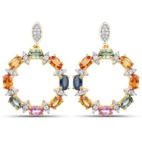 4.12 Carat Genuine Multi Sapphire .925 Sterling Silver Earrings