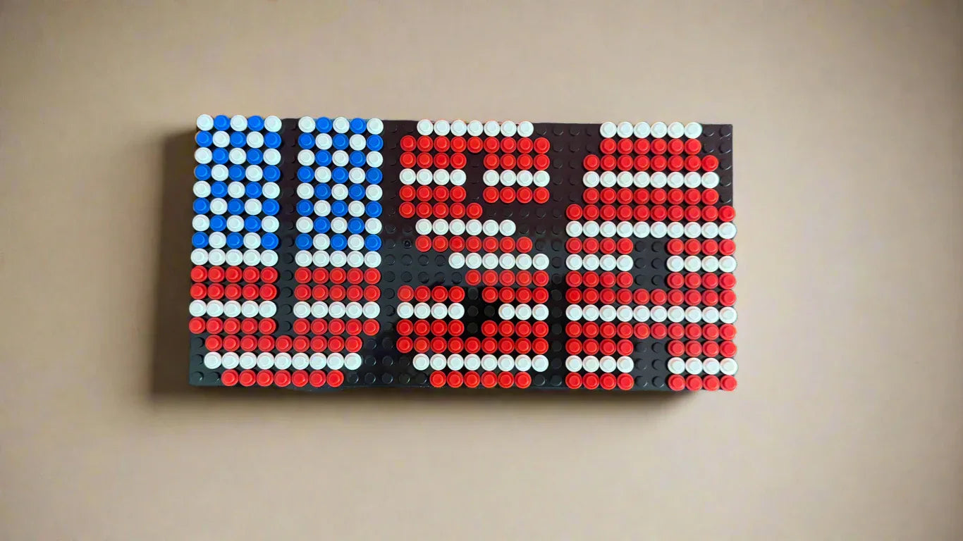 Build-It-Yourself DIY USA Flag Brick Sign Kit – 32x16 Studs | Red, White & Blue Mosaic on Black Base - BIG FRENCHIES