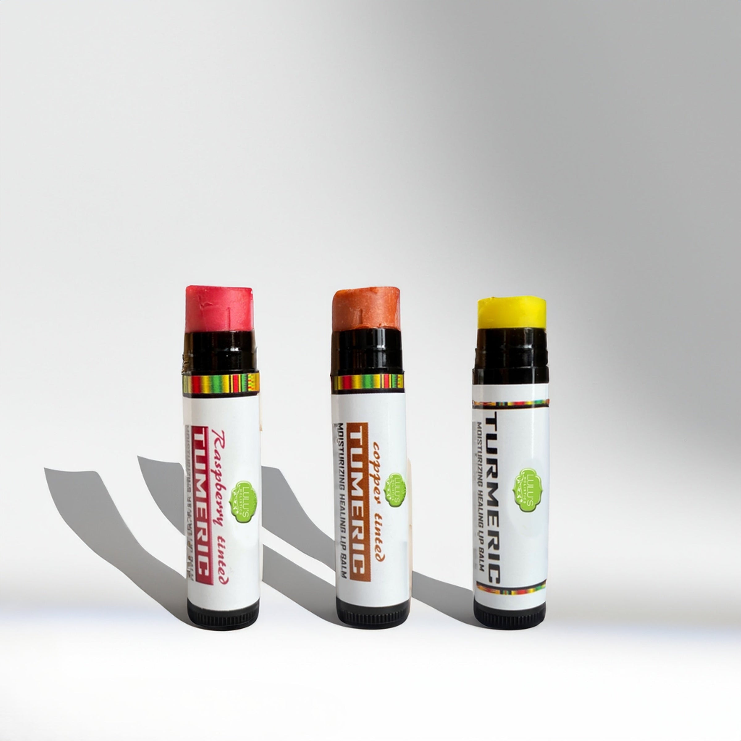 Turmeric Brightening Lip Balm Set - for Dark, Dry Lips (Plain, Copper, Raspberry)