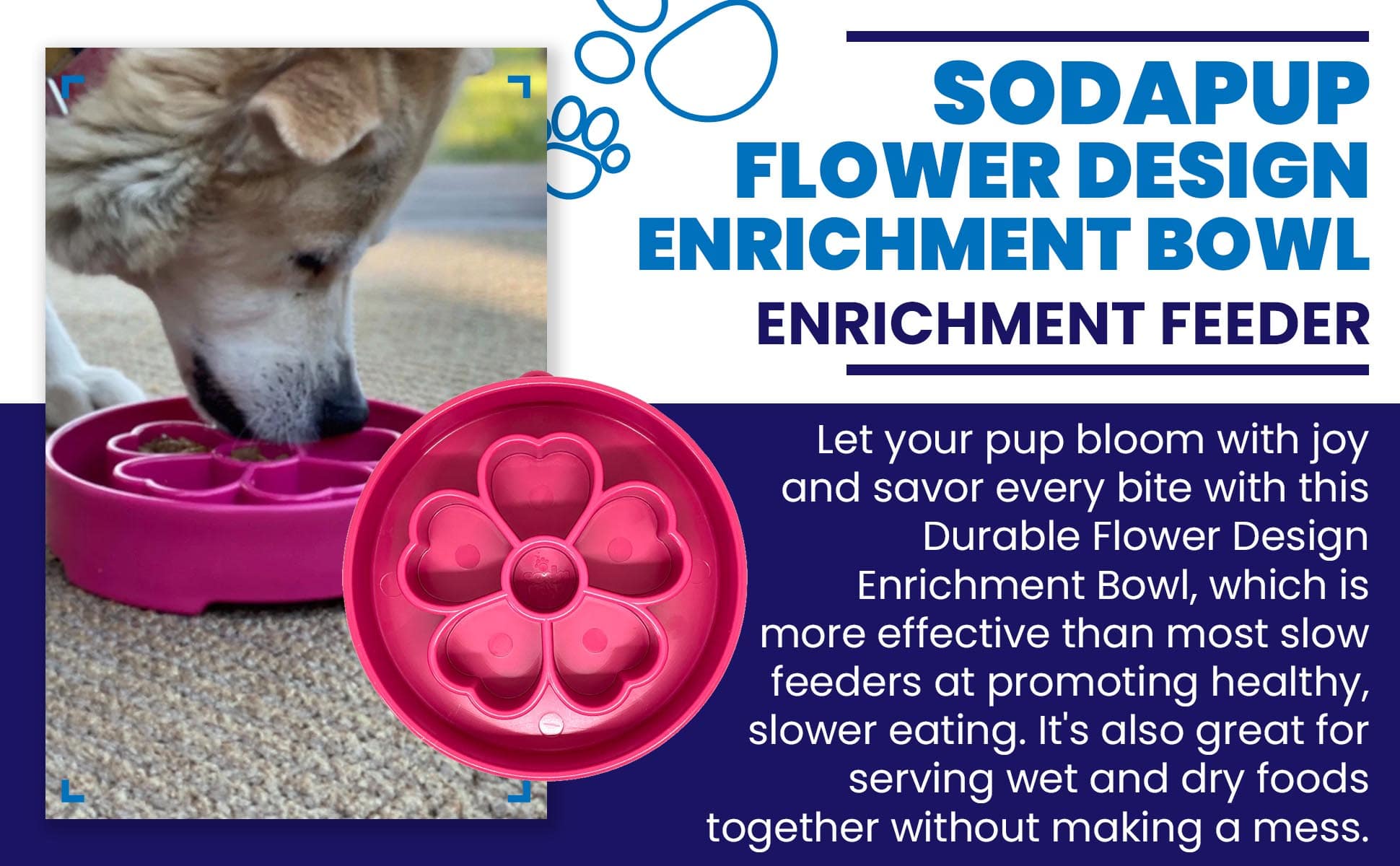 Flower eBowl Deep Slow Feeder Dog Bowl for Enrichment | USA Made - BIG FRENCHIES