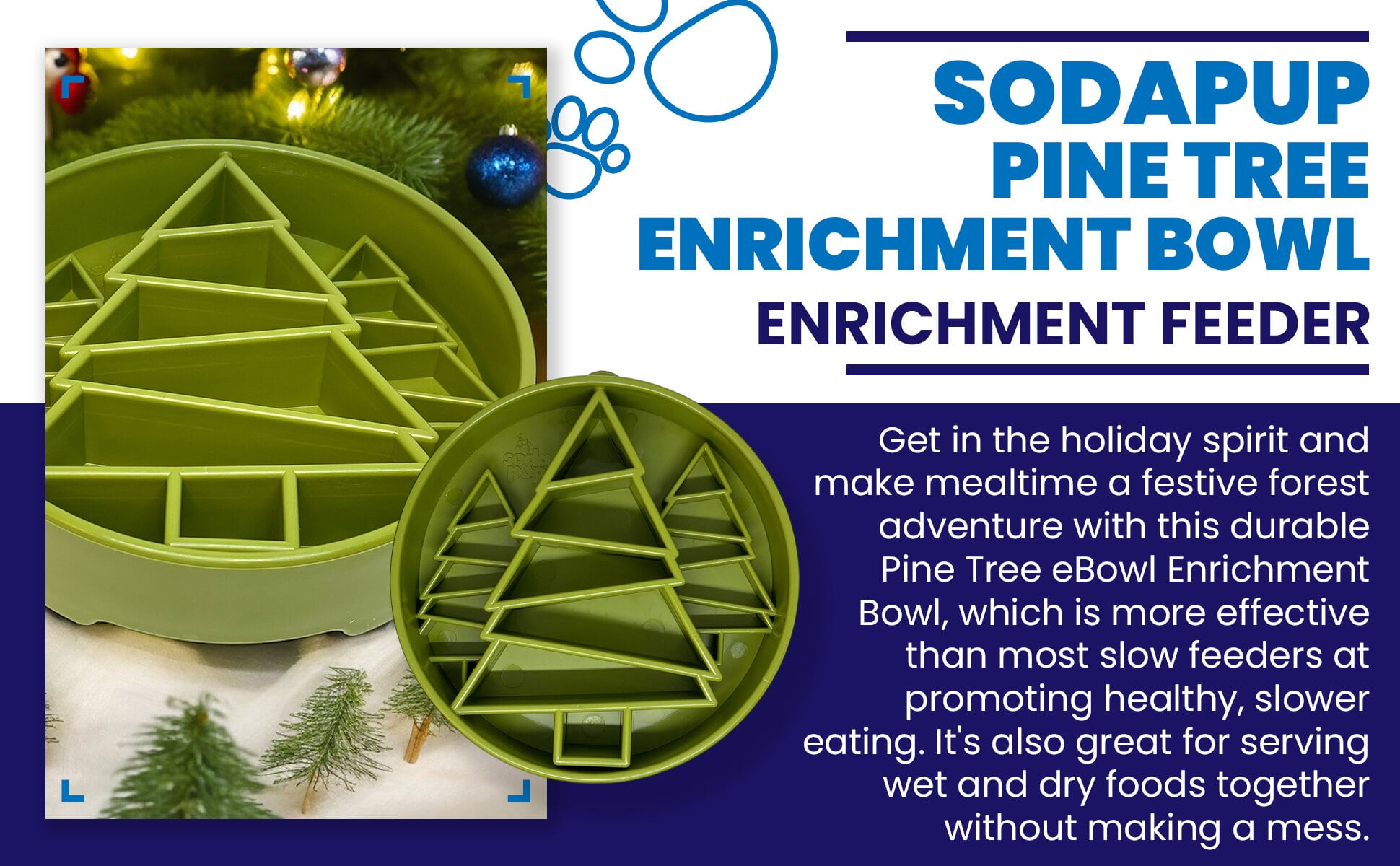 Pine Tree Christmas eBowl Deep Slow Feeder Dog Bowl for Enrichment | USA Made - BIG FRENCHIES