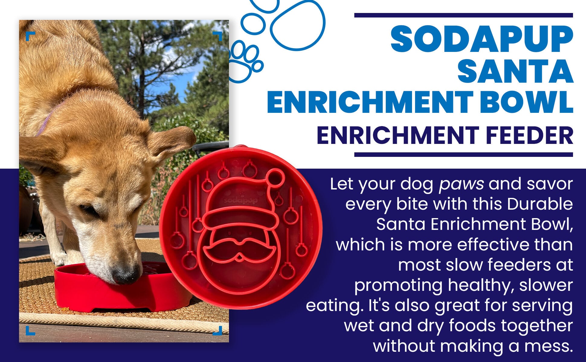 Santa Christmas eBowl Deep Slow Feeder Dog Bowl for Enrichment | USA Made - BIG FRENCHIES
