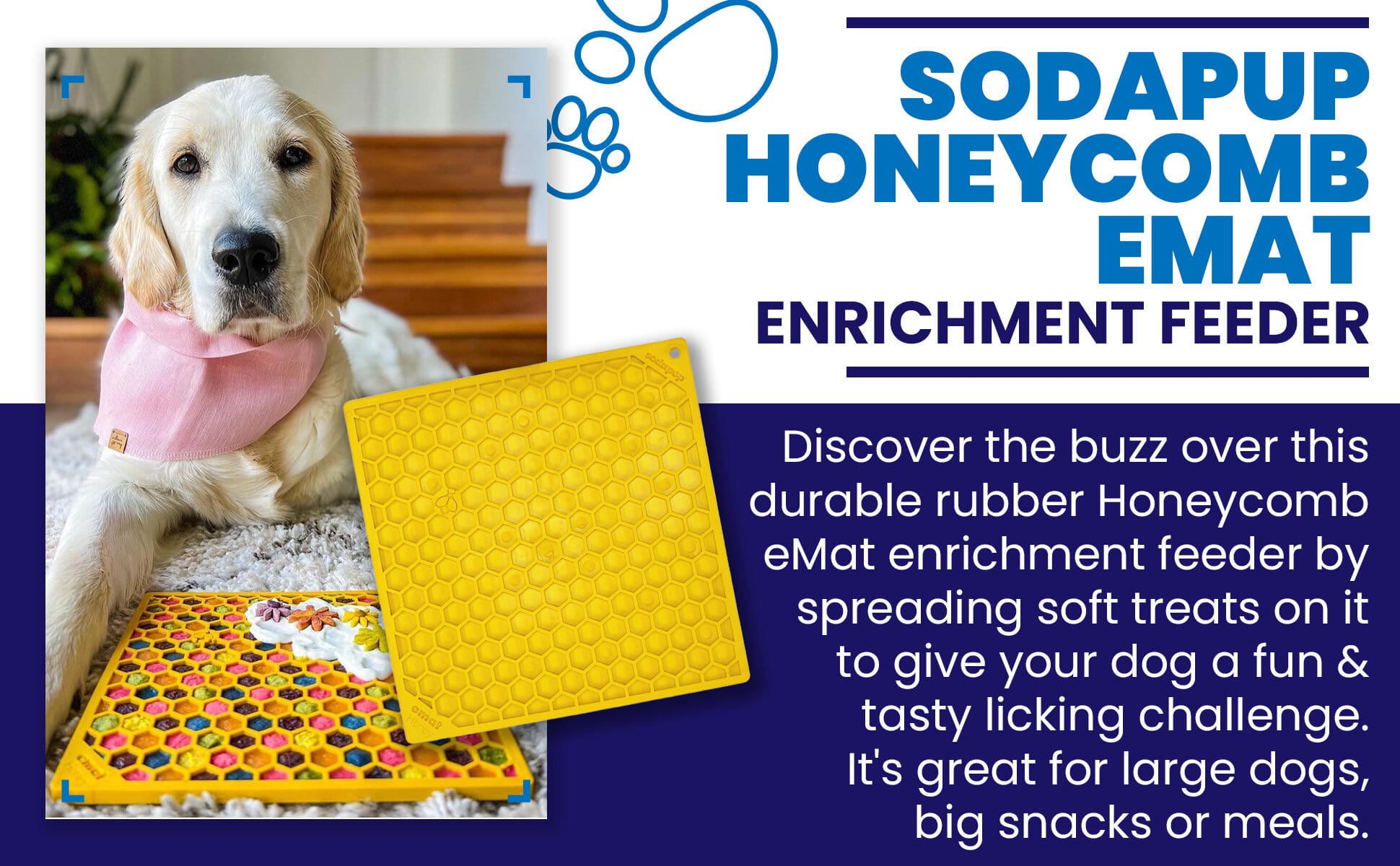 Honeycomb eMat - Enrichment Lick Mat for Dogs and Cats | eMat Enrichment Toy for Anxiety Relief | SodaPup - BIG FRENCHIES
