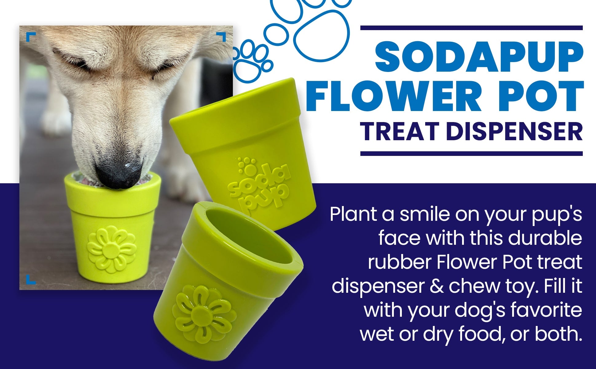 Large Flower Pot eCup Dog Treat Dispenser | Durable USA-Made Enrichment Toy | SodaPup - BIG FRENCHIES