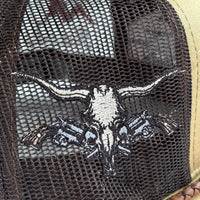 Buffalo & Cow Skull 7 Panel Leather Rope SNAPBACK Mesh Trucker Cap HAT Custom Embroidered