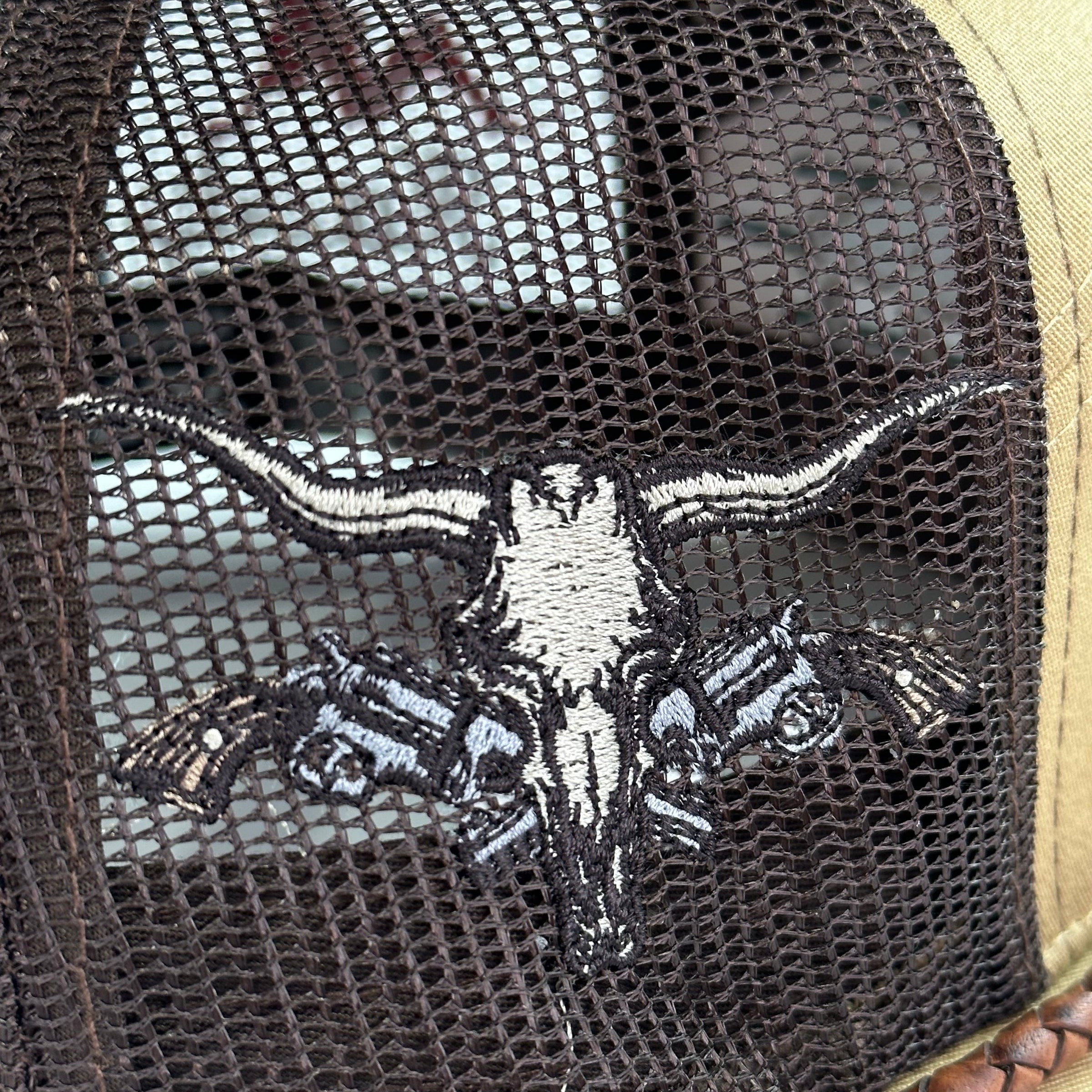 Buffalo & Cow Skull 7 Panel Leather Rope SNAPBACK Mesh Trucker Cap HAT Custom Embroidered