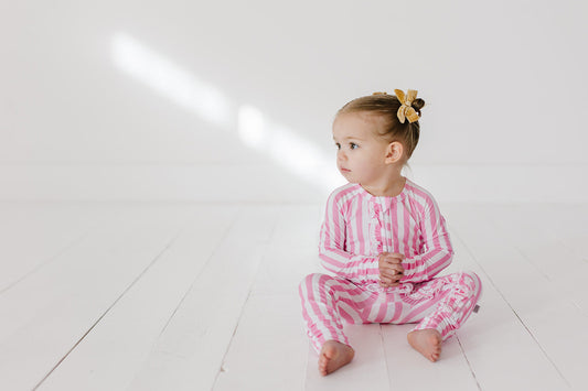 Bubblegum Pink Stripe Ruffled Convertible Footie