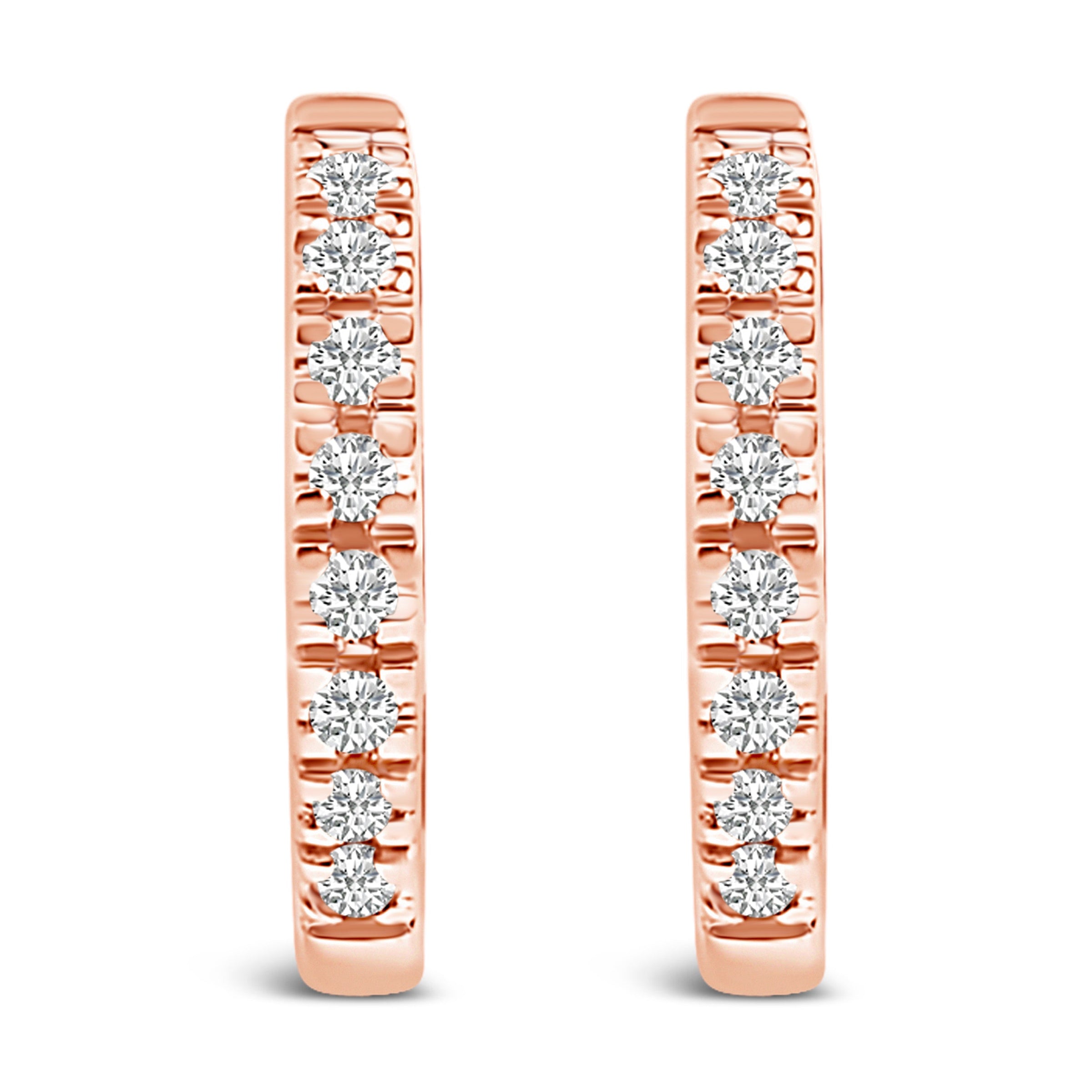 14K Rose Gold 1/5 CTW Diamond Huggie Hoop Earrings