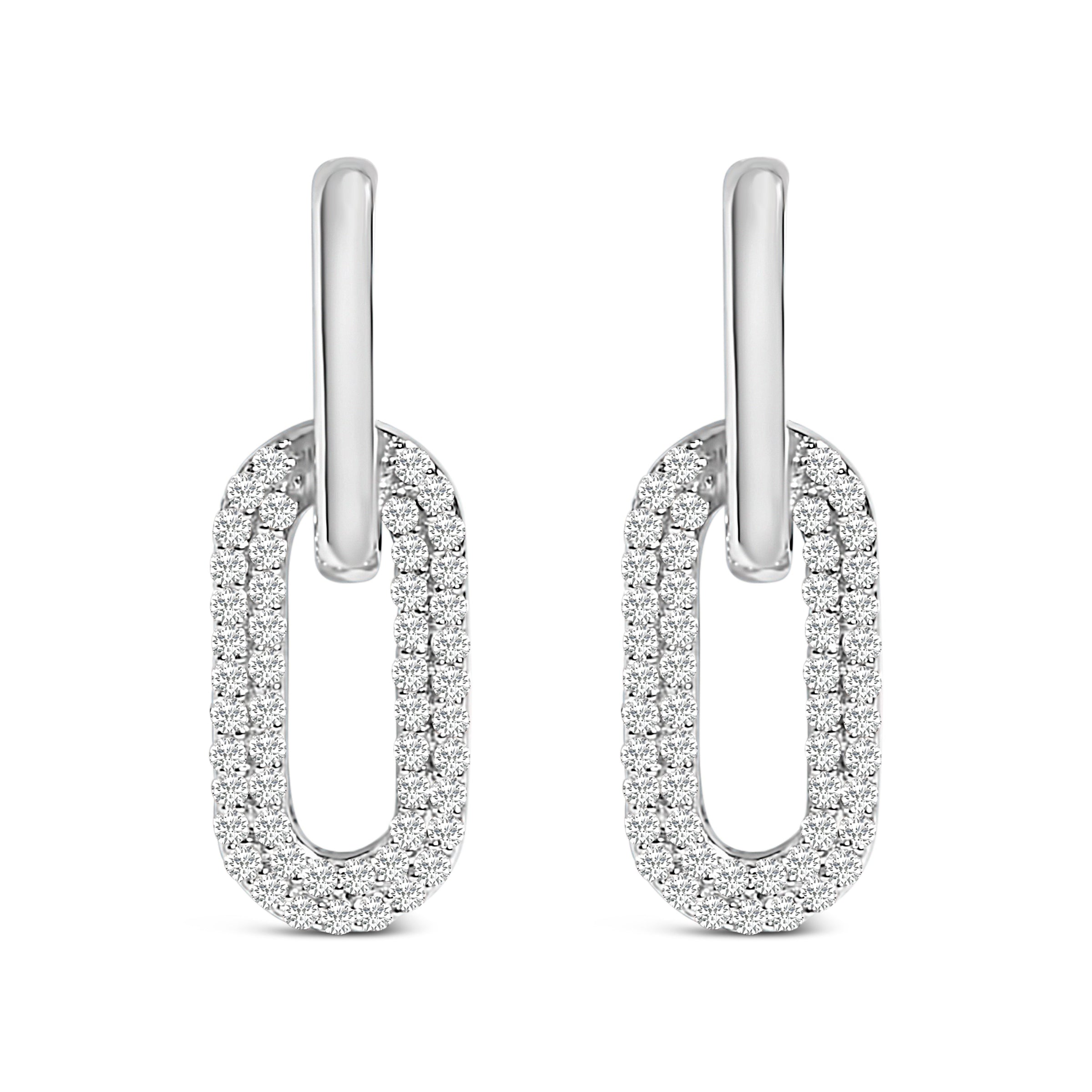 10K White Gold 1/2 Cttw Lab Grown Diamond Dangling Paperclip Drop Earrings