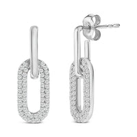 10K White Gold 1/2 Cttw Lab Grown Diamond Dangling Paperclip Drop Earrings