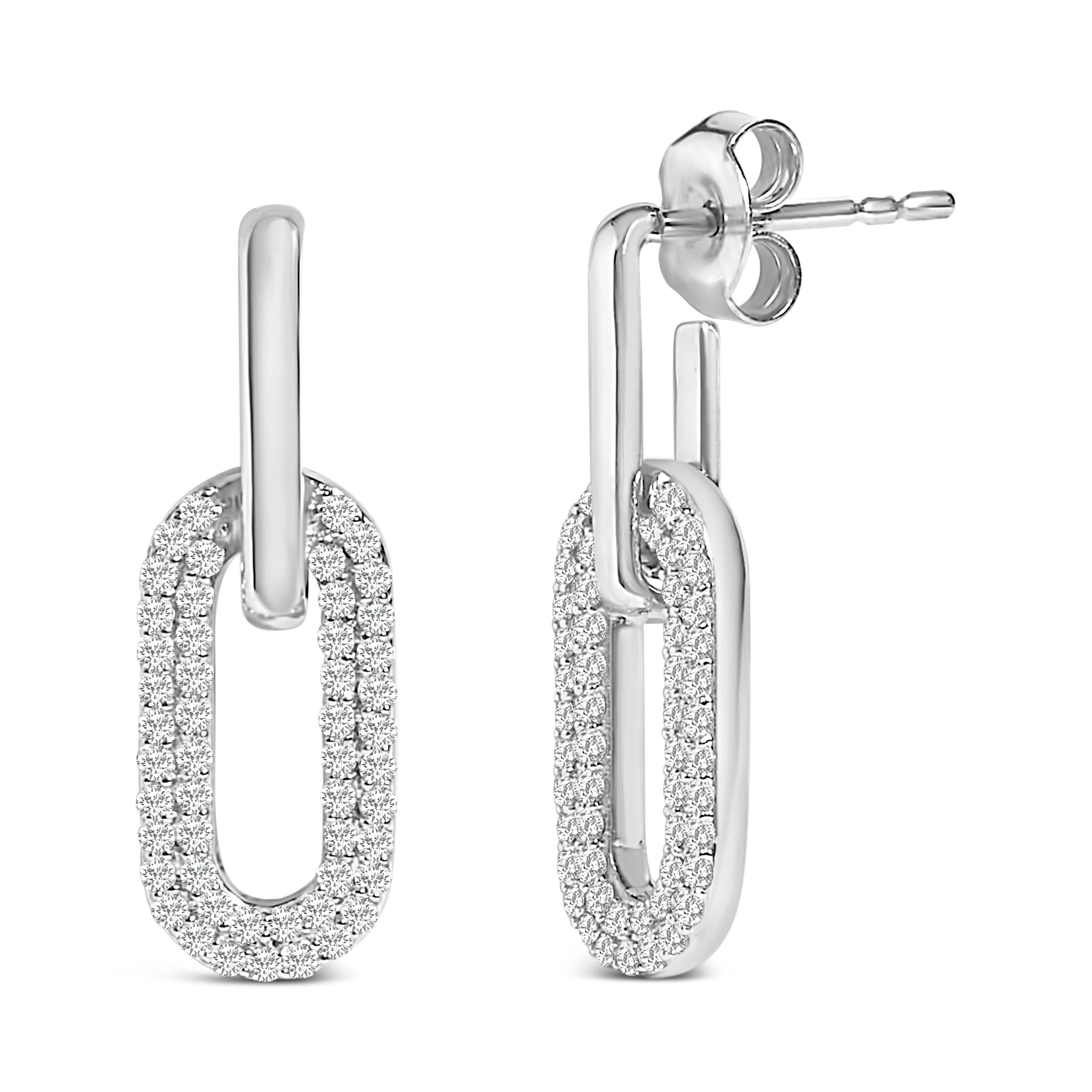 10K White Gold 1/2 Cttw Lab Grown Diamond Dangling Paperclip Drop Earrings
