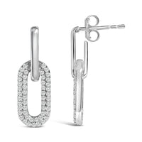 10K White Gold 1/2 Cttw Lab Grown Diamond Dangling Paperclip Drop Earrings