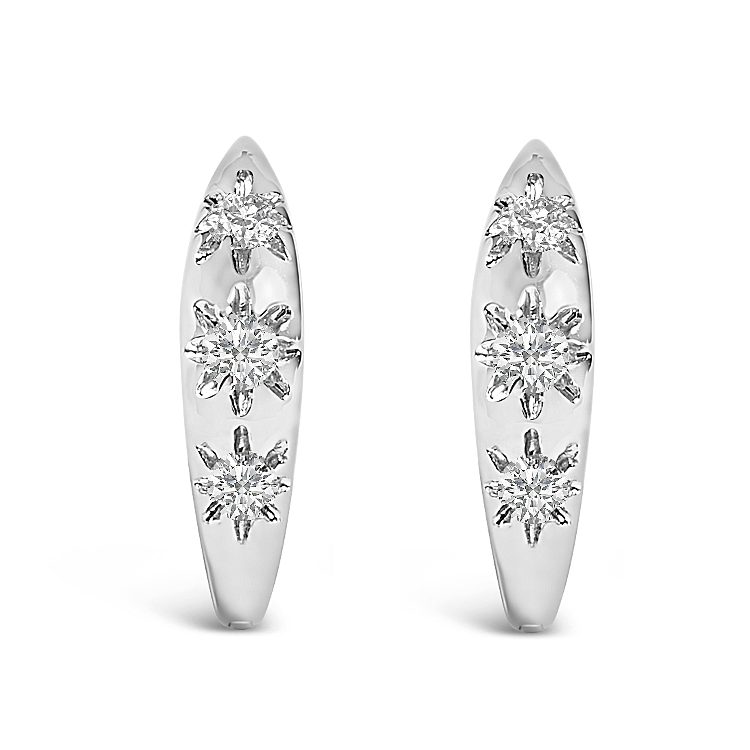 10K White Gold 1/5 Cttw Lab Grown Diamond Three Stone Huggie Hoop Earrings