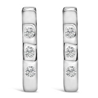 10K White Gold 1/10 Cttw Three Stone Lab Grown Diamond Oval Huggies Hoop Earrings