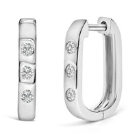 10K White Gold 1/10 Cttw Three Stone Lab Grown Diamond Oval Huggies Hoop Earrings