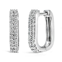 10K White Gold 1/4 Cttw Lab Grown Diamond Double Row Huggie Hoop Earrings