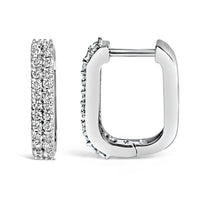 10K White Gold 1/4 Cttw Lab Grown Diamond Double Row Huggie Hoop Earrings