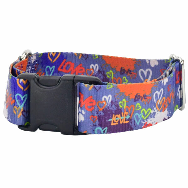 Love Graffiti Blue Dog Collar – EarthStyle-Pet Collars & Leashes-BIG FRENCHIES-2 Hounds Design