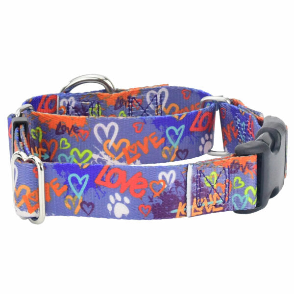 Love Graffiti Blue Buckle Martingale Dog Collar – EarthStyle-Pet Collars & Leashes-BIG FRENCHIES-2 Hounds Design
