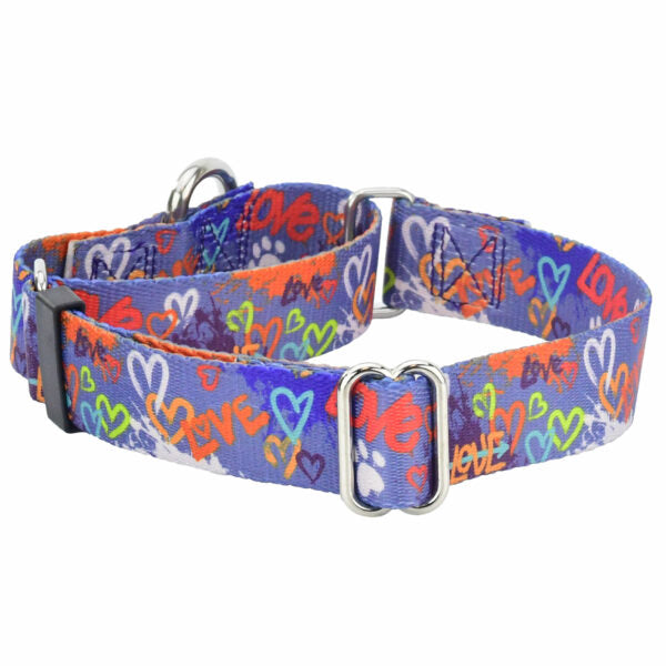 Love Graffiti Blue Martingale Dog Collar – EarthStyle-Pet Collars & Leashes-BIG FRENCHIES-2 Hounds Design