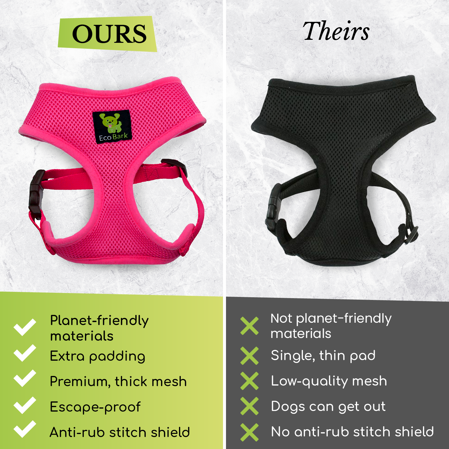 EcoBark Pink Dog Harness - Over-the-Head Soft Mesh Dog Vest Halter for Small to Medium Dogs and Puppies - BIG FRENCHIES
