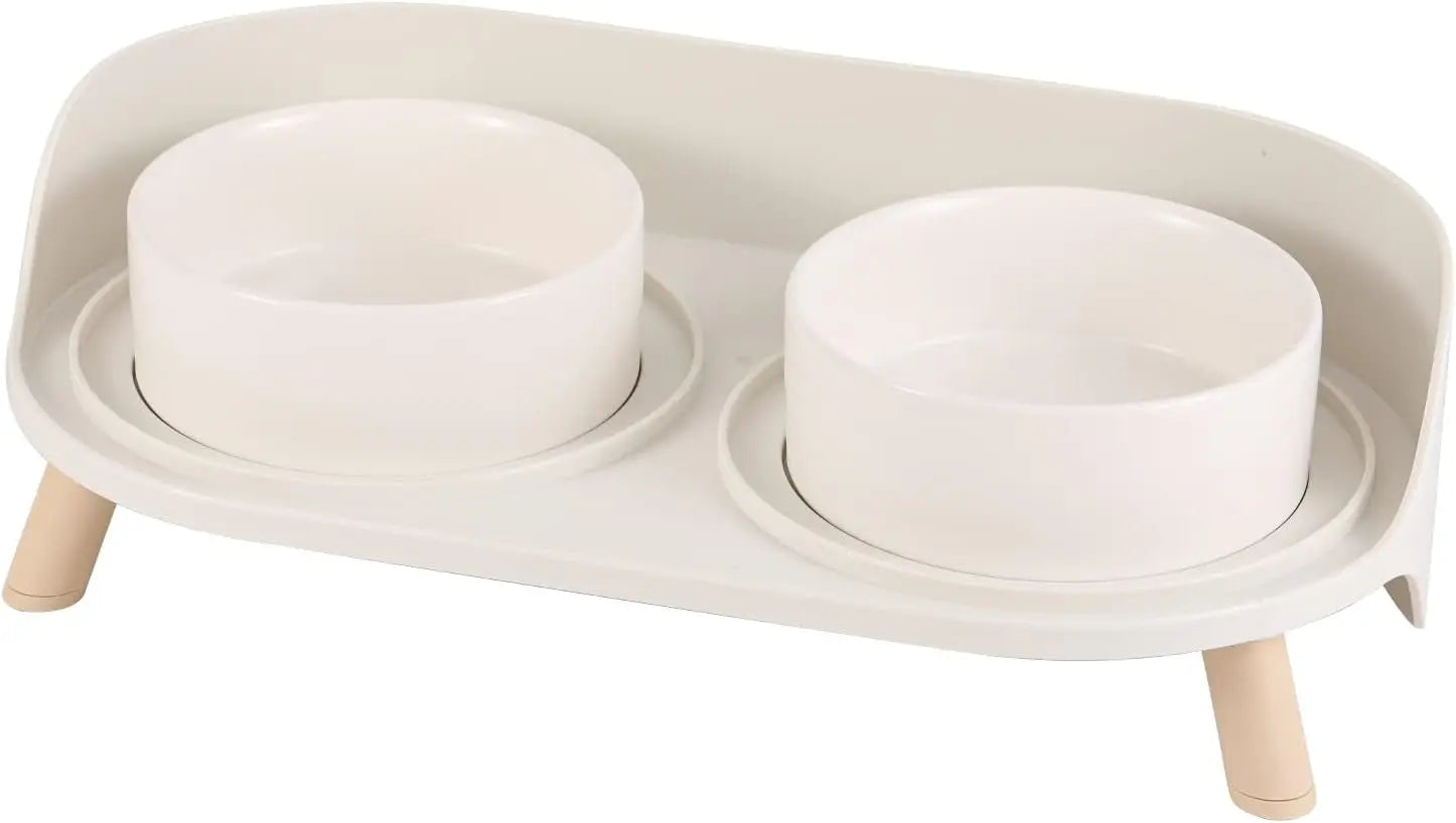 Elevated Ceramic Cat & Dog Bowl Set with Splash Guard, Non-Slip Stand (2x480ml) - BIG FRENCHIES