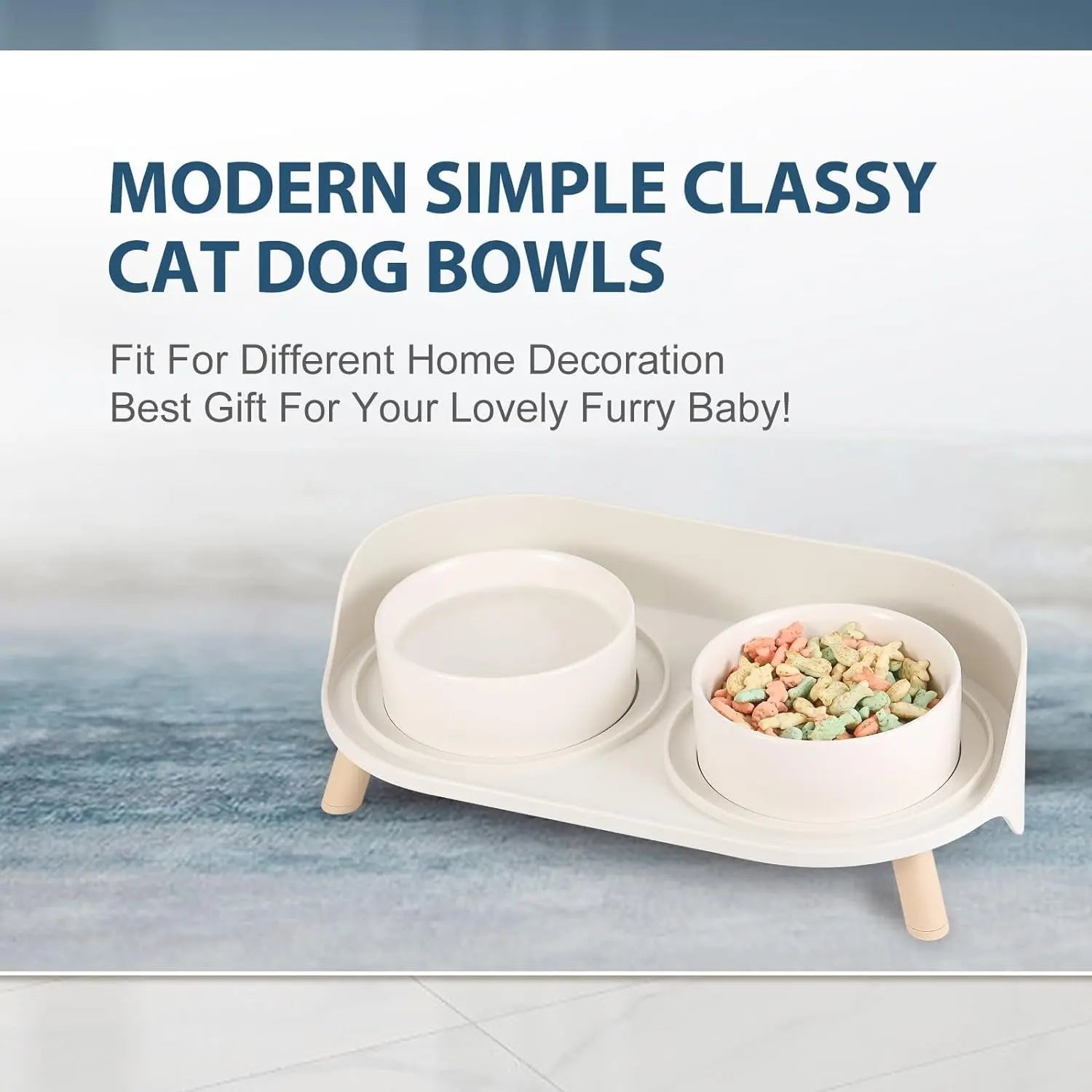 Elevated Ceramic Cat & Dog Bowl Set with Splash Guard, Non-Slip Stand (2x480ml) - BIG FRENCHIES