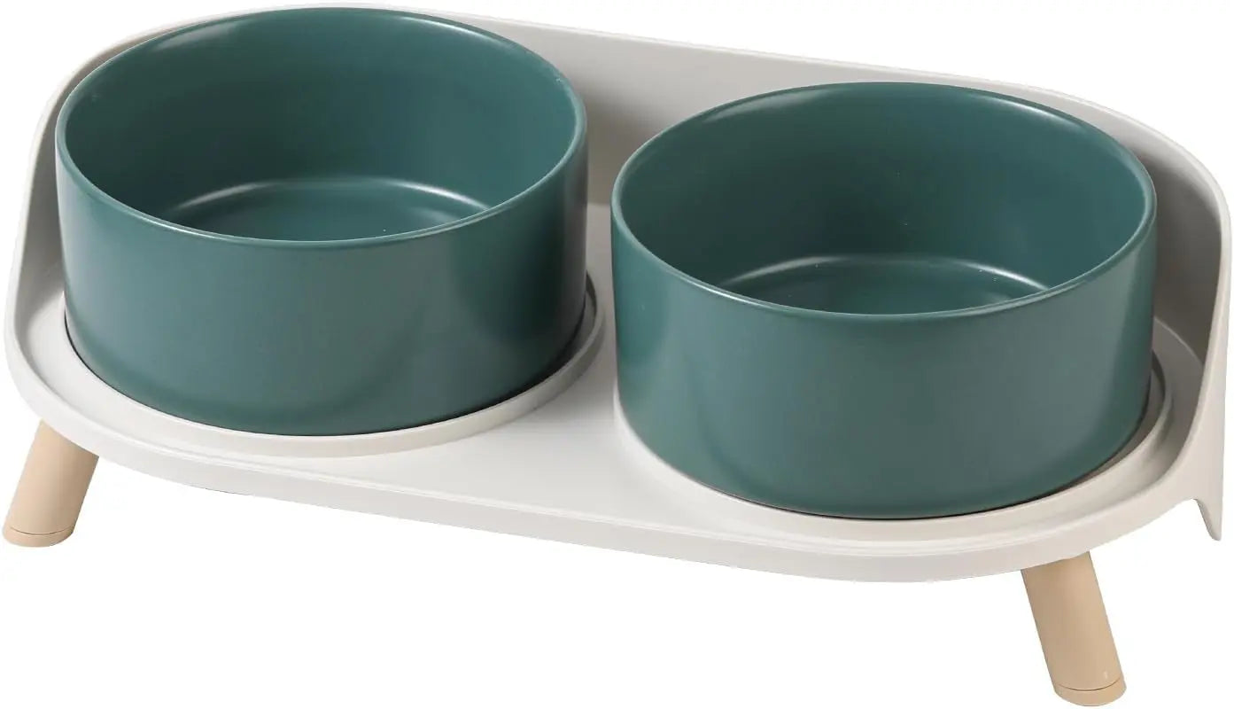 Elevated Ceramic Cat & Dog Bowl Set with Splash Guard, Non-Slip Stand (2x480ml) - BIG FRENCHIES