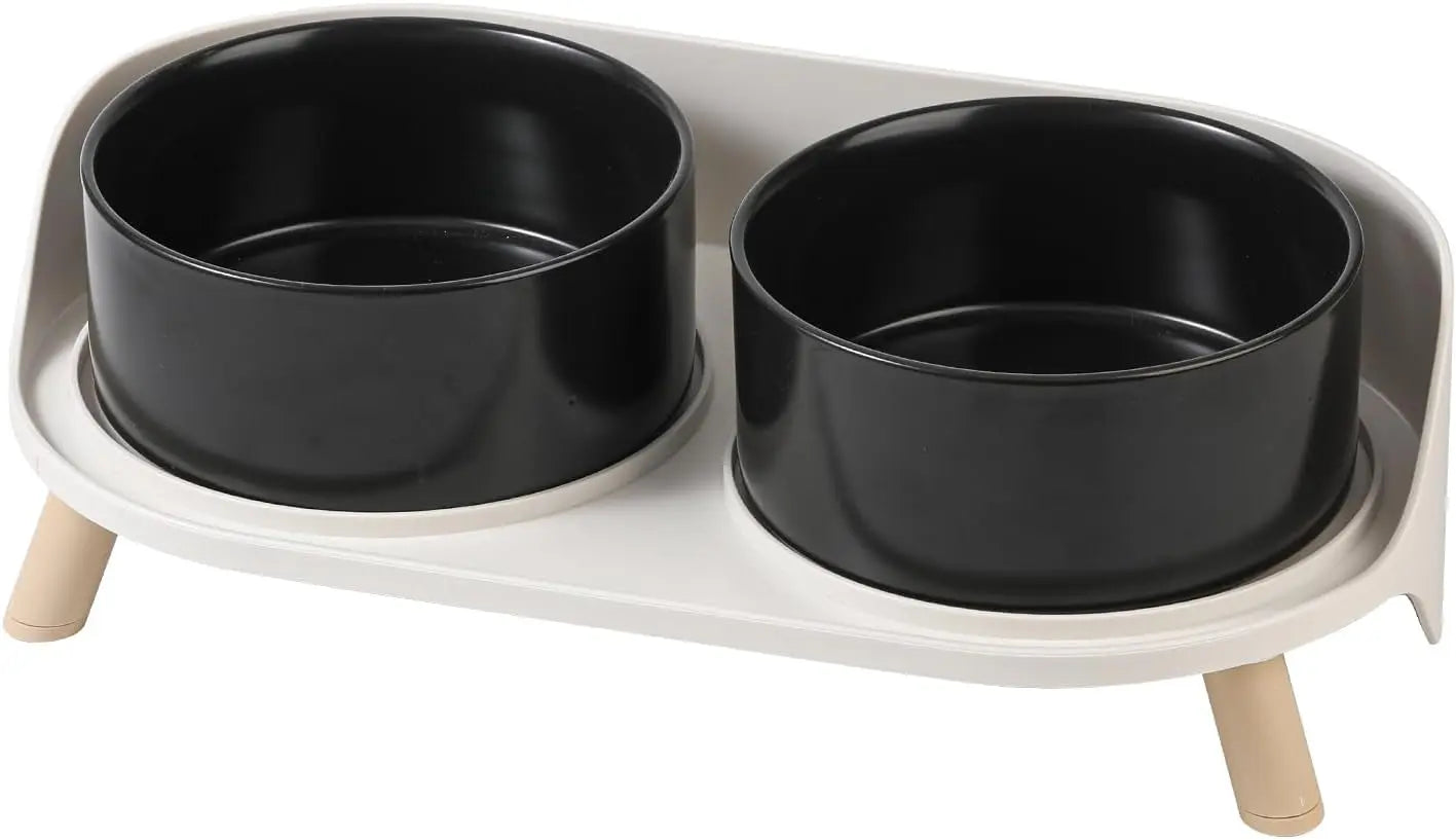 Elevated Ceramic Cat & Dog Bowl Set with Splash Guard, Non-Slip Stand (2x480ml) - BIG FRENCHIES