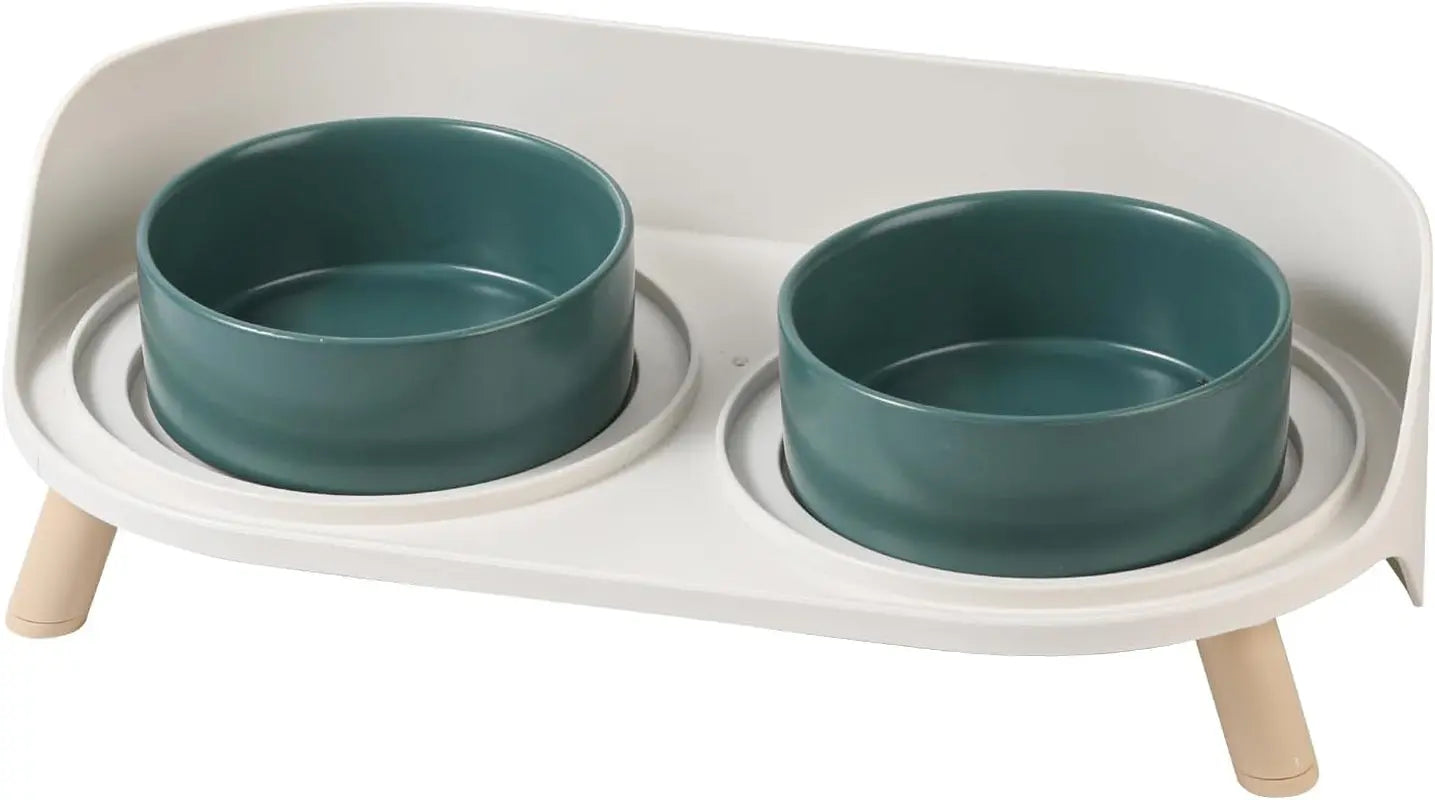 Elevated Ceramic Cat & Dog Bowl Set with Splash Guard, Non-Slip Stand (2x480ml) - BIG FRENCHIES