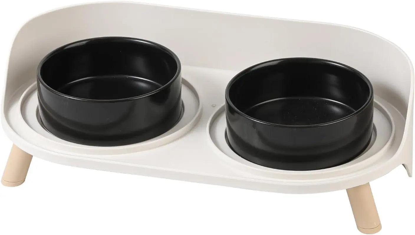 Elevated Ceramic Cat & Dog Bowl Set with Splash Guard, Non-Slip Stand (2x480ml) - BIG FRENCHIES