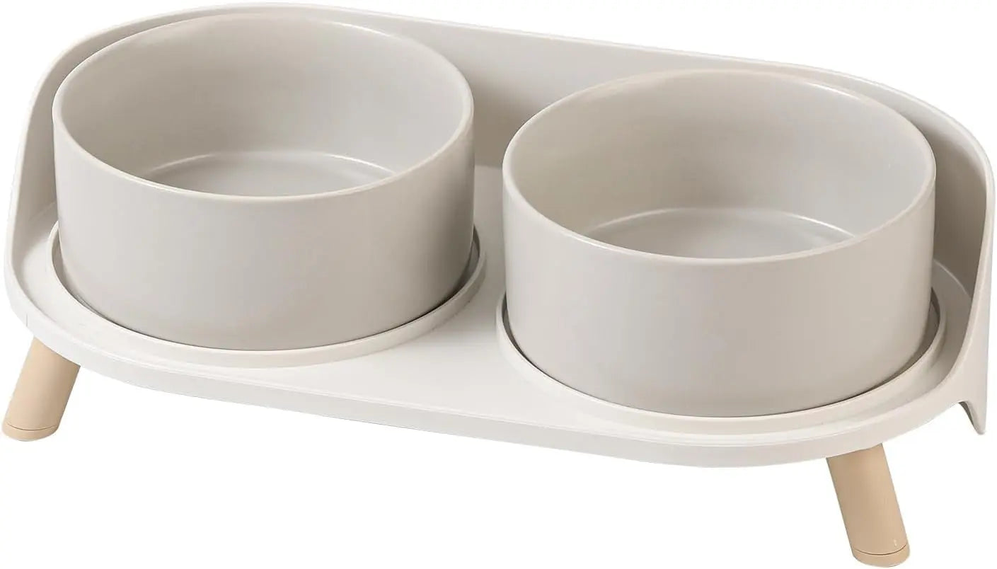 Elevated Ceramic Cat & Dog Bowl Set with Splash Guard, Non-Slip Stand (2x480ml) - BIG FRENCHIES
